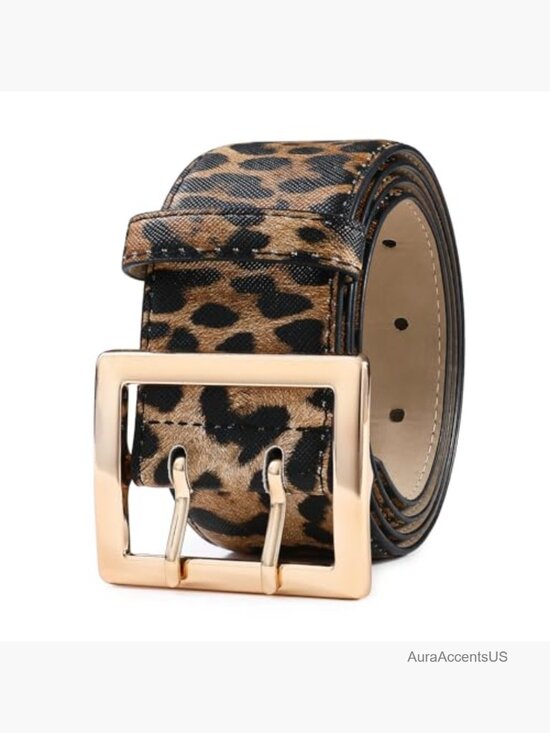 Wide Faux Leather Belt with Gold Buckle for Dresses WERFORU Women Wide Belt for Dresses Thick Leather Belt with  main image 2
